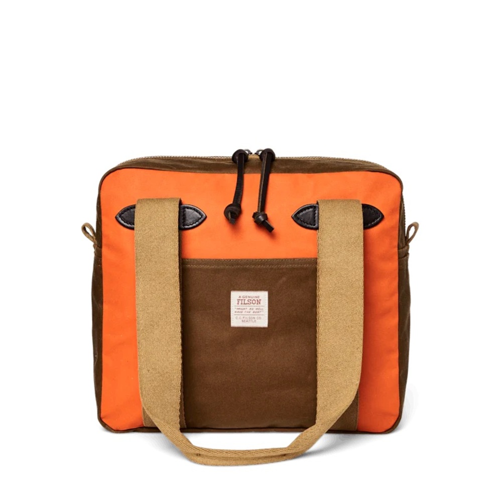 Filson Tin Cloth Tote Bag with Zipper - Dark Tan Flame